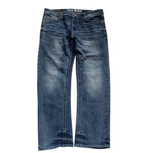 True Rebel 805 Straight Fit Denim Jeans Men 36x30 Blue Embroidered 900 Series